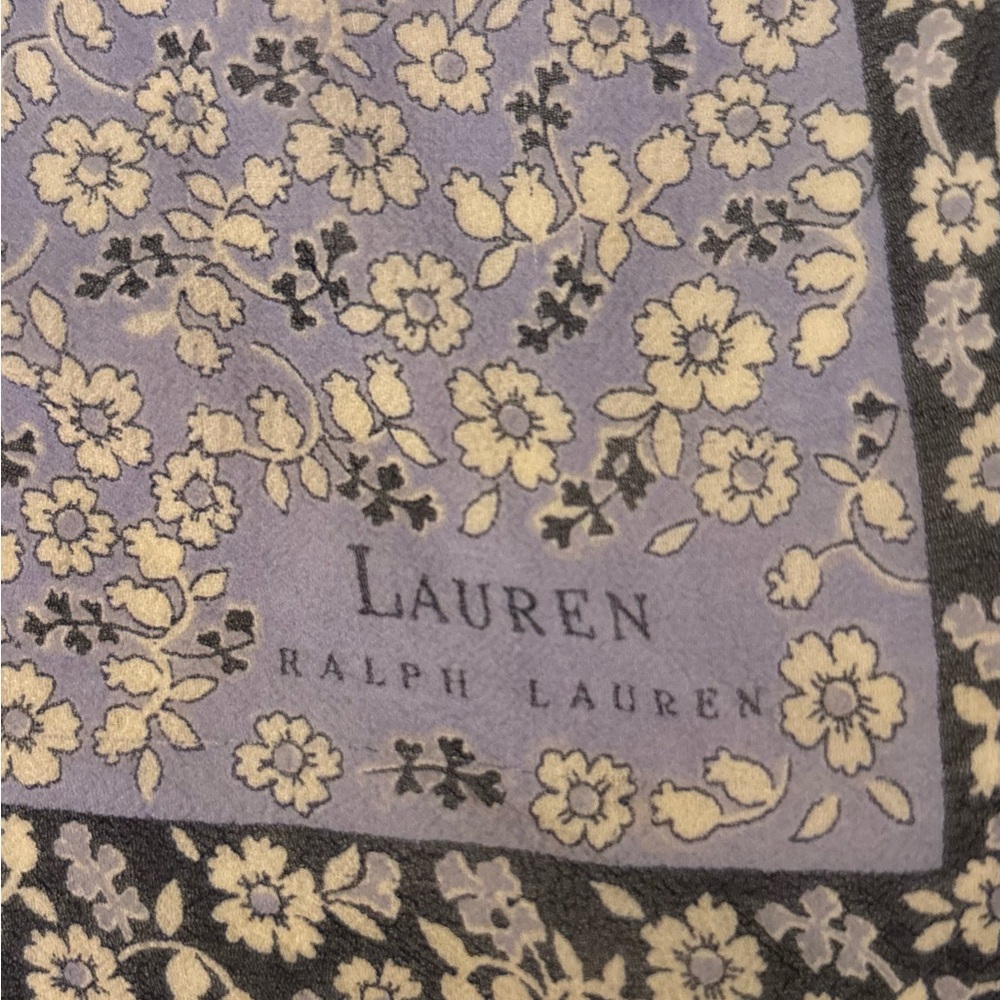 Ralph Lauren Vintage Lavender and Cream Floral Neck/Bag/Hair Scarf 15”X17” EUC.